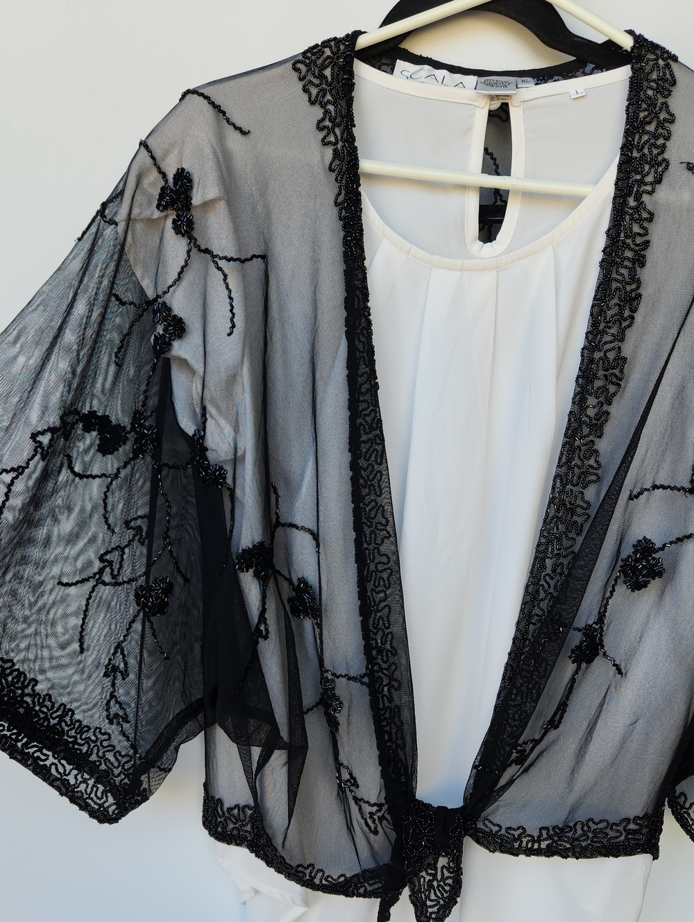 Scala Black Beaded Sheer Kimono Shr